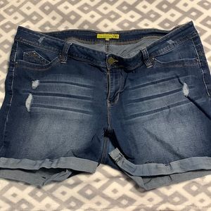 YMI blue Jean shorts with a faded look on the front. Great condition. Size 20